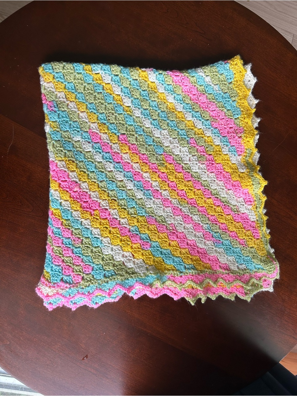 Pastel Multicolor Crochet Baby Blanket - Pink, Yellow, Blue, White